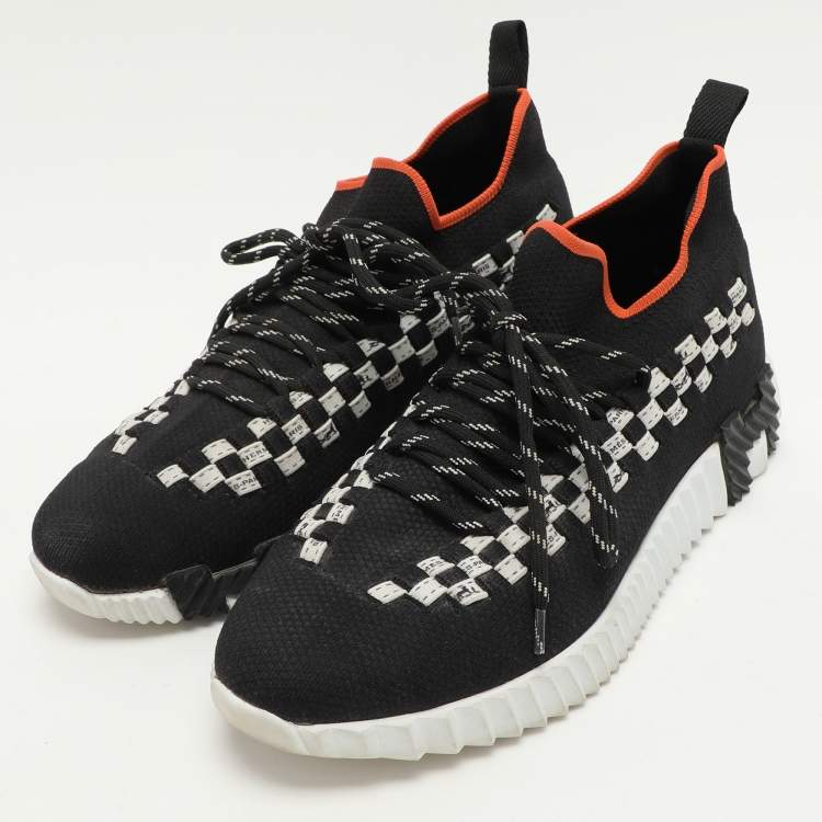 Pre Owned Hermes Black Knit Fabric Flex Low Top Sneakers Size 37