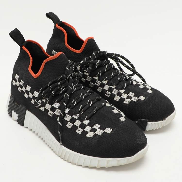 Pre Owned Hermes Black Knit Fabric Flex Low Top Sneakers Size 37