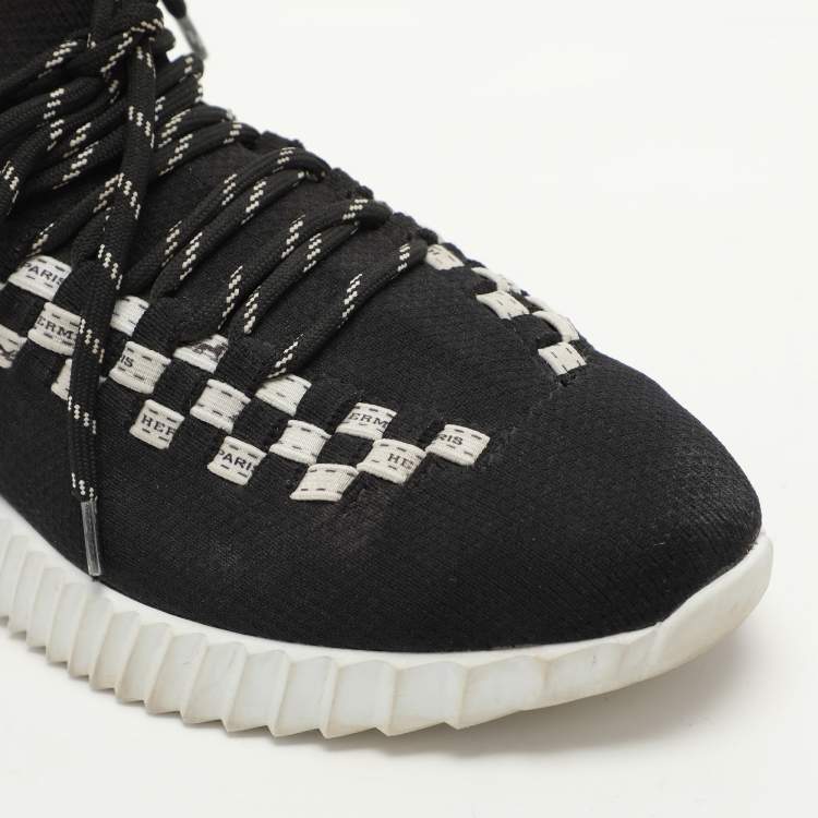 Pre Owned Hermes Black Knit Fabric Flex Low Top Sneakers Size 37