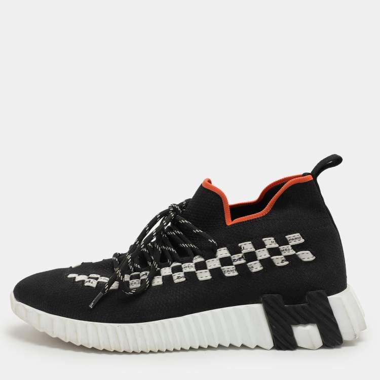 Pre Owned Hermes Black Knit Fabric Flex Low Top Sneakers Size 37
