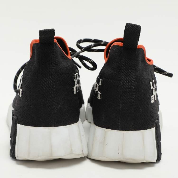 Pre Owned Hermes Black Knit Fabric Flex Low Top Sneakers Size 37