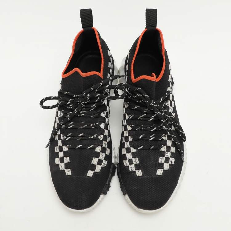 Pre Owned Hermes Black Knit Fabric Flex Low Top Sneakers Size 37