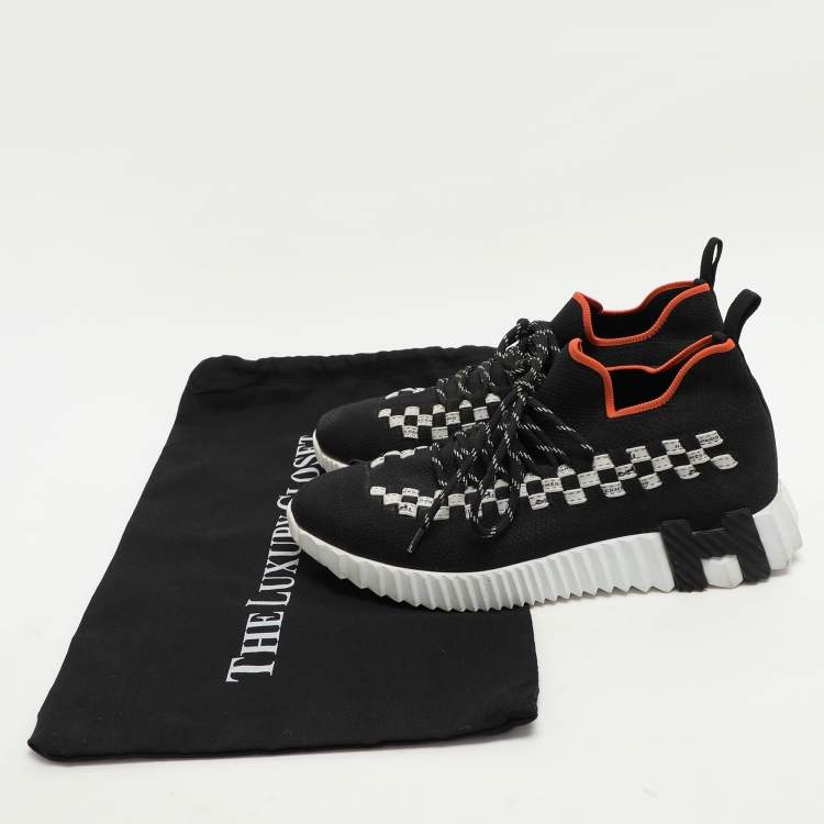 Pre Owned Hermes Black Knit Fabric Flex Low Top Sneakers Size 37