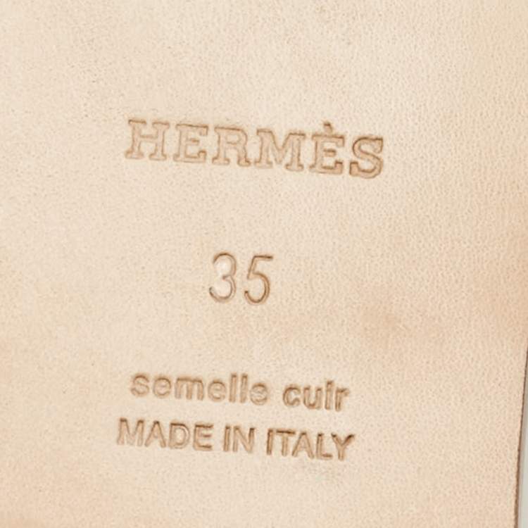 Pre Owned Hermes Beige Leather Oran Flat Slides Size 35