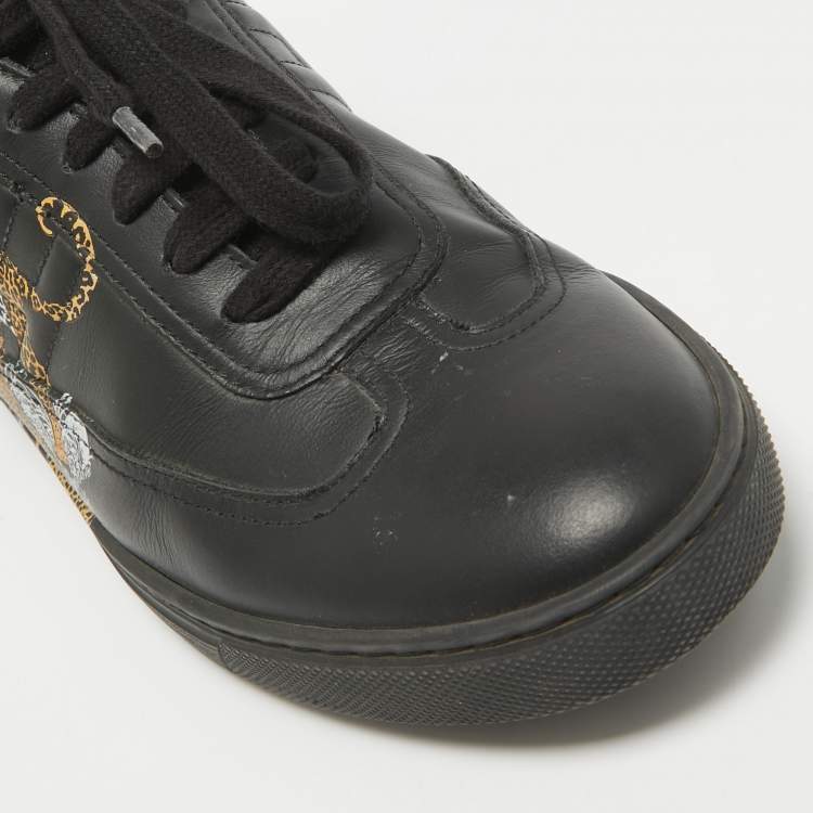 Pre Owned Hermes Black/Brown Leather Jaguar Quicker Sneakers Size 38