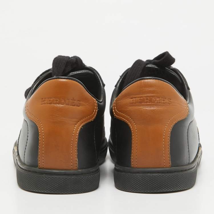 Pre Owned Hermes Black/Brown Leather Jaguar Quicker Sneakers Size 38