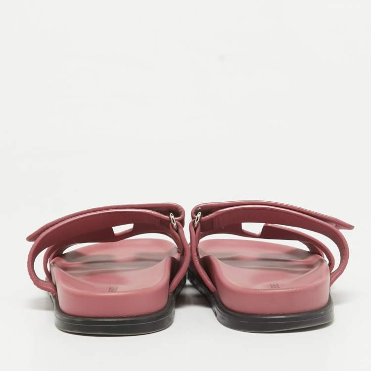 Pre Owned Hermes Pink Suede Chypre Flat Slides Size 38