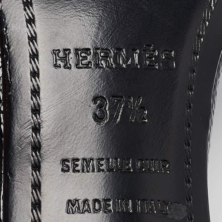 Pre Owned Hermes Black Patent Leather Premiere 70 Ankle Strap Sandals Size 37.5