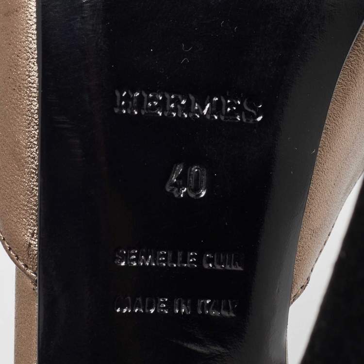 Pre Owned Hermes Black/Grey Leather and Suede Premiere Ankle Strap Sandals Size 40