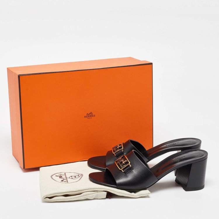 Pre Owned Hermes Black Leather Bastille Sandals Size 39.5