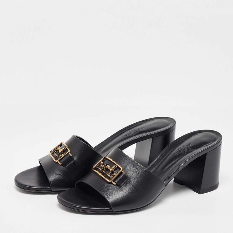 Pre Owned Hermes Black Leather Bastille Sandals Size 39.5