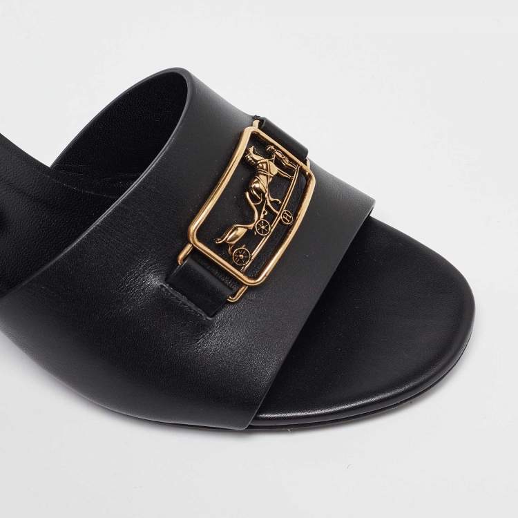 Pre Owned Hermes Black Leather Bastille Sandals Size 39.5