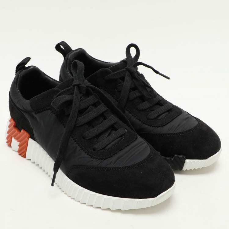 Pre Owned Hermes Black Neoprene and Suede Bouncing Low Top Sneakers Size 37