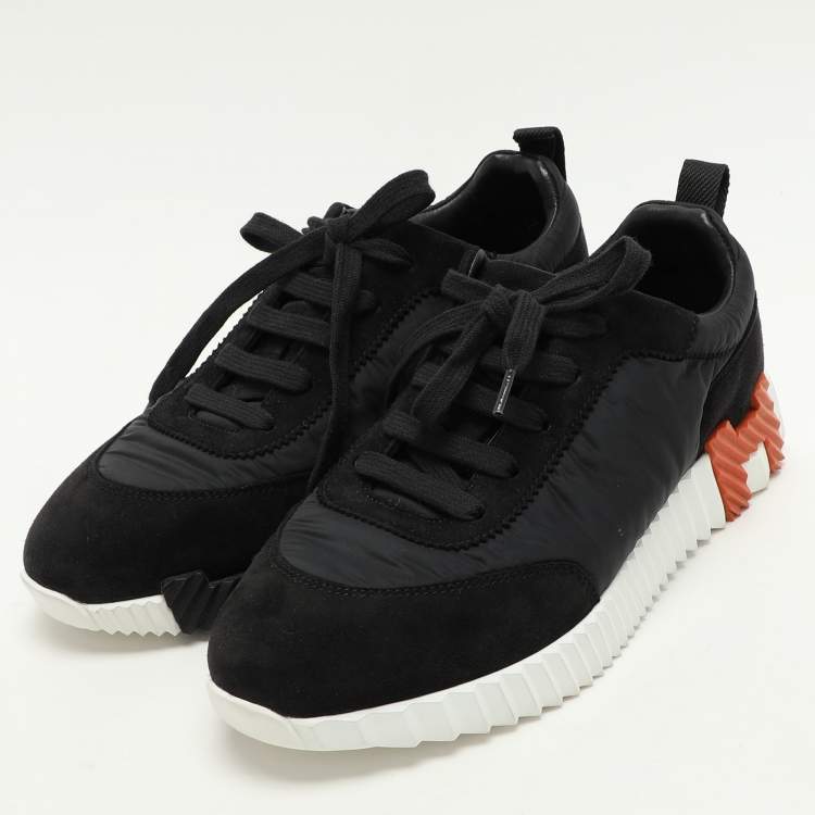 Pre Owned Hermes Black Neoprene and Suede Bouncing Low Top Sneakers Size 37
