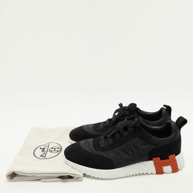 Pre Owned Hermes Black Neoprene and Suede Bouncing Low Top Sneakers Size 37
