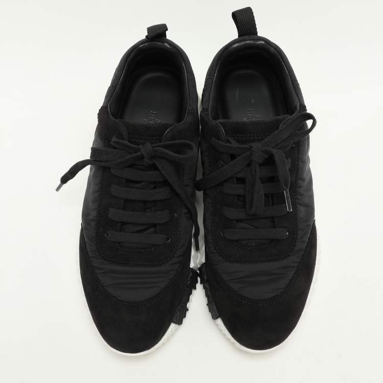 Pre Owned Hermes Black Neoprene and Suede Bouncing Low Top Sneakers Size 37