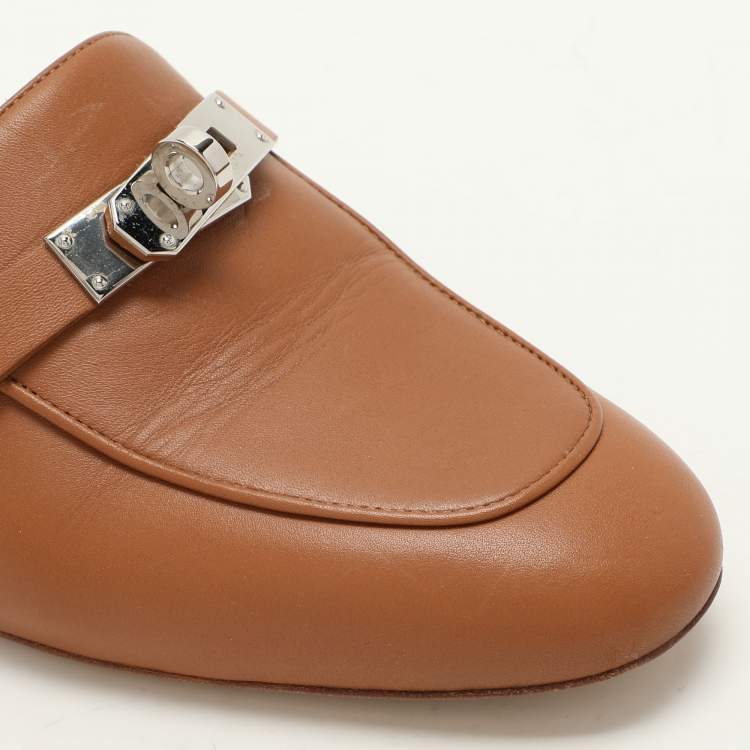Pre Owned Hermes Brown Leather Oz Mules Size 35