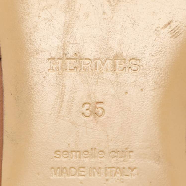 Pre Owned Hermes Brown Leather Oz Mules Size 35
