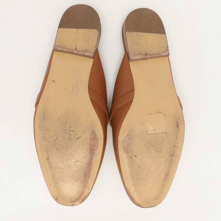 Pre Owned Hermes Brown Leather Oz Mules Size 35
