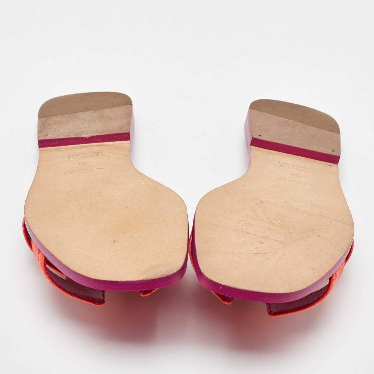 Pre Owned Hermes Orange/Rose Pink Canvas Oran Flat Sandals Size 38