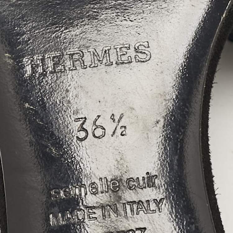 Pre Owned Hermes Black Glitter and Suede Oasis Slide Sandals Size 36.5