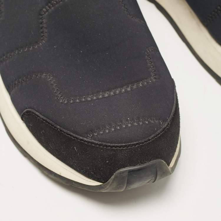 Pre Owned Hermes Black Leather Neoprene Slip On Sneakers Size 38