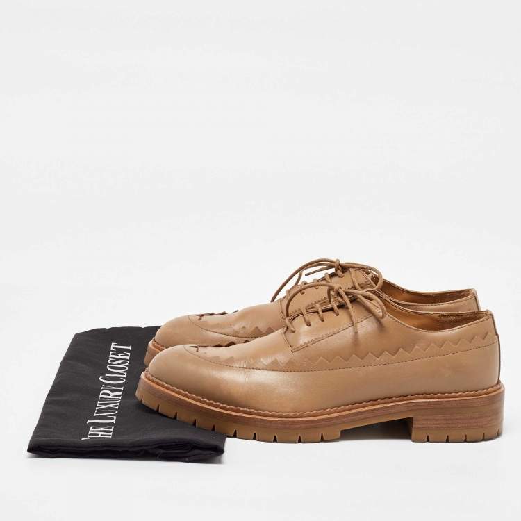Pre Owned Hermes Camel Brown Leather Puzzle Lace up Oxfords Size 40
