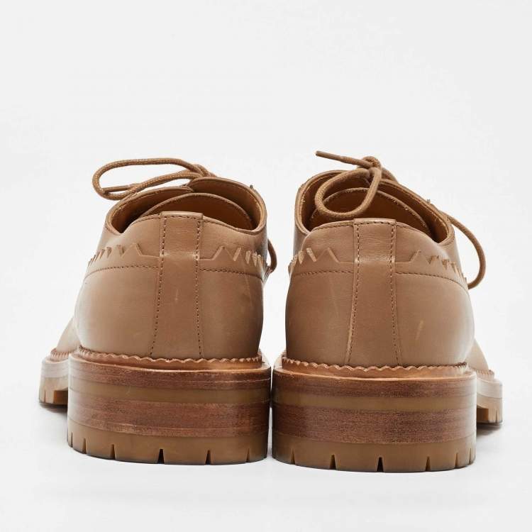 Pre Owned Hermes Camel Brown Leather Puzzle Lace up Oxfords Size 40