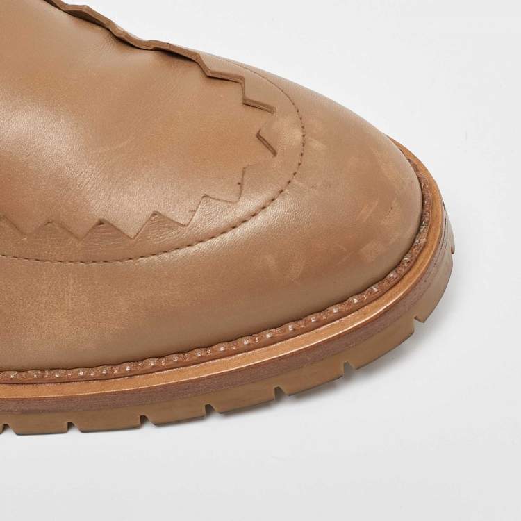 Pre Owned Hermes Camel Brown Leather Puzzle Lace up Oxfords Size 40