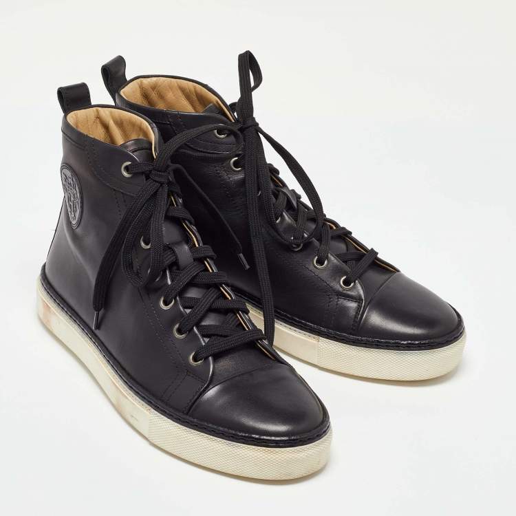 Pre Owned Hermes Black Leather Jimmy High Top Sneakers Size 38