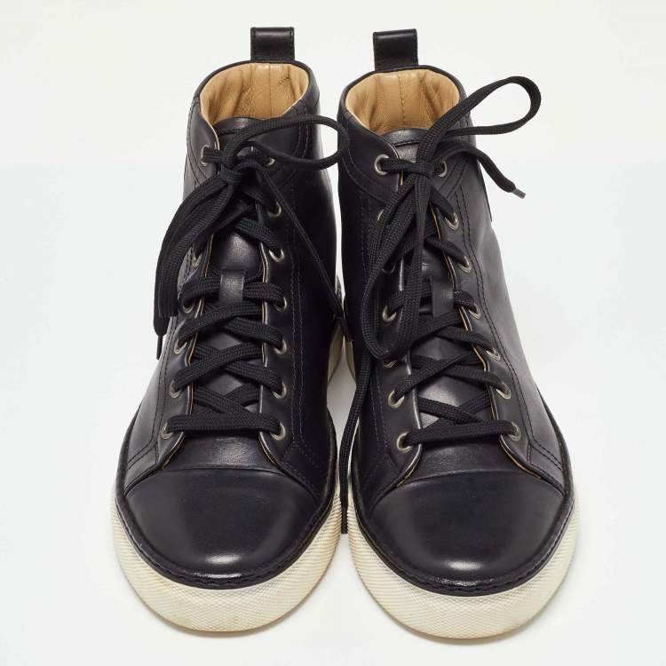 Pre Owned Hermes Black Leather Jimmy High Top Sneakers Size 38