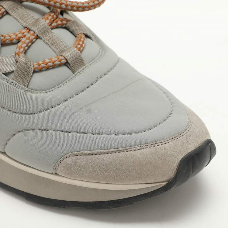 Pre Owned Hermes Grey Leather and Neoprene Miles Lace Up Sneakers Size 38