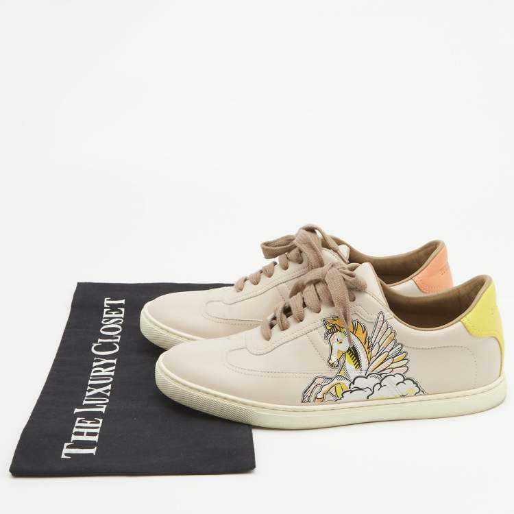Pre Owned Hermes Beige Leather Quicker Lace Up Sneakers Size 37
