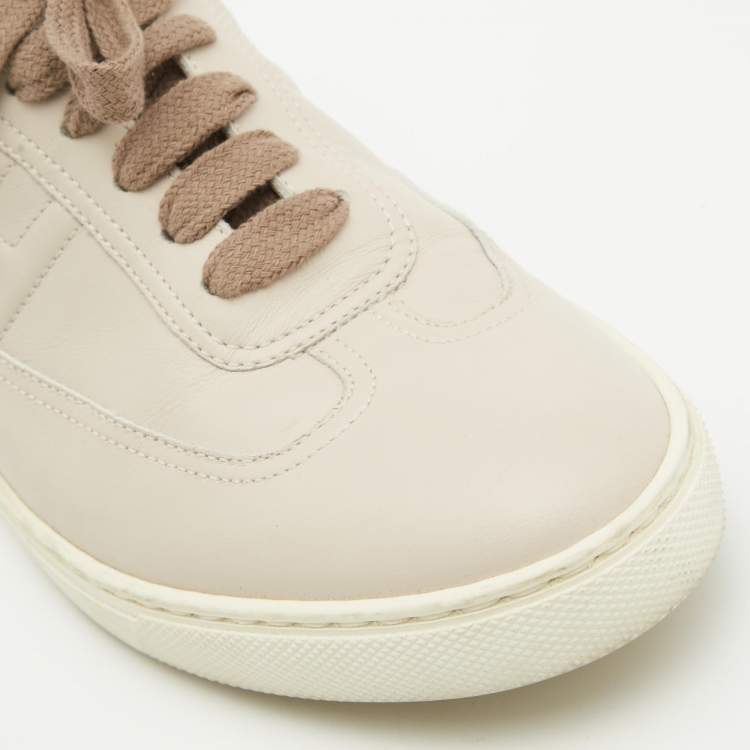 Pre Owned Hermes Beige Leather Quicker Lace Up Sneakers Size 37