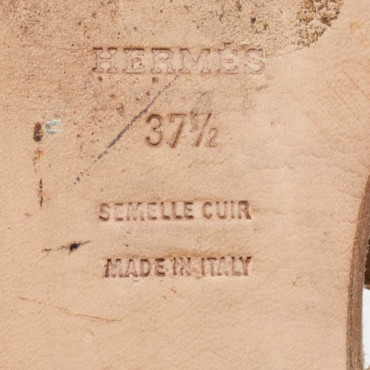 Pre Owned Hermes Beige Suede Coquillage Caged Flat Sandals Size 37.5