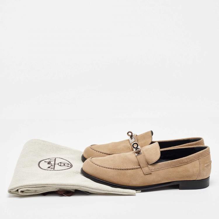 Pre Owned Hermes Beige Suede Destin Slip on Loafers Size 38