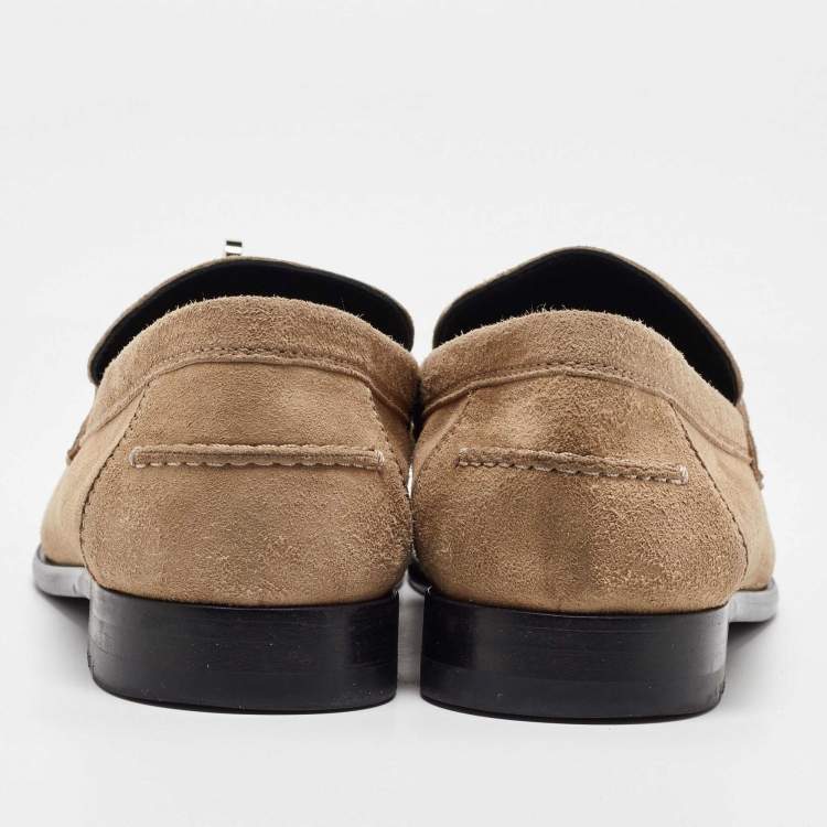 Pre Owned Hermes Beige Suede Destin Slip on Loafers Size 38