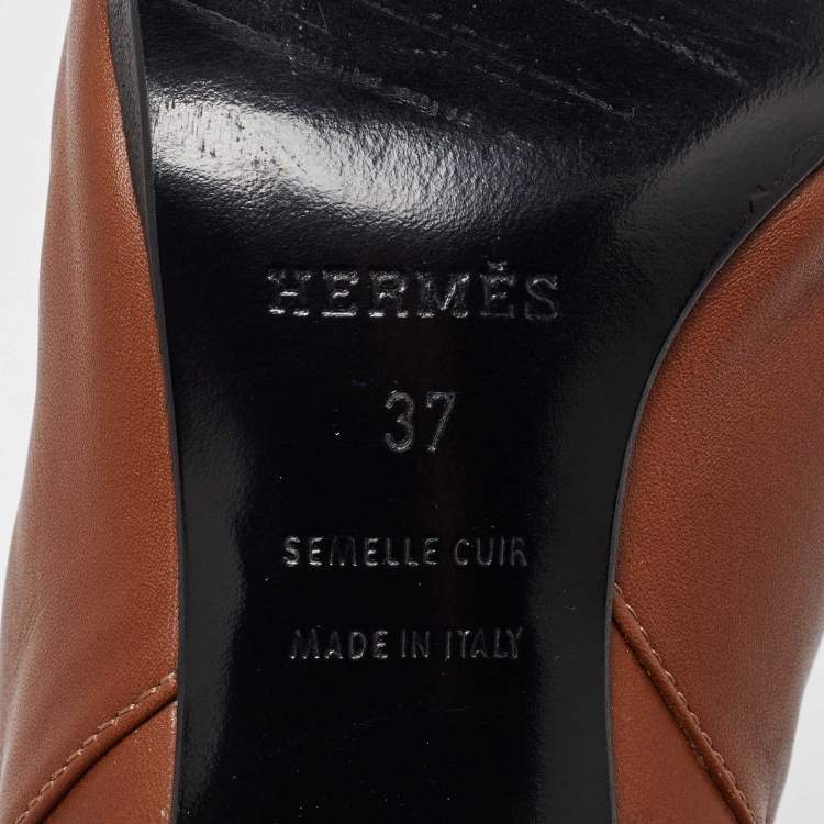 مملوكة مسبقًا Hermes Brown Leather Joueuse Block Heel Ankle Length Boots Size 37