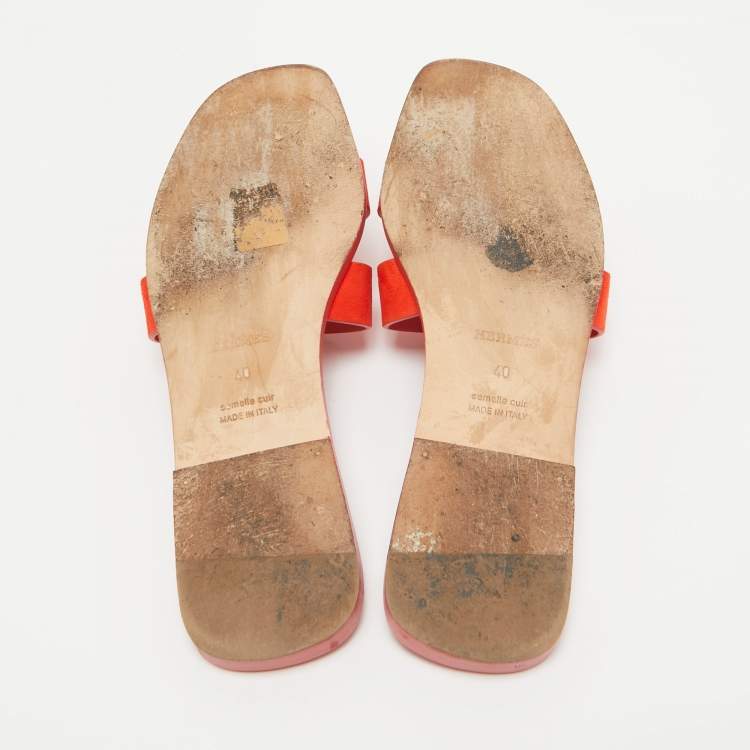 Pre Owned Hermes Orange Suede Oran Flat Sandals Size 40