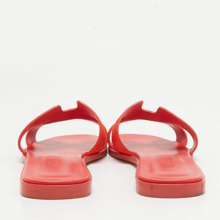 Pre Owned Hermes Orange Suede Oran Flat Sandals Size 40