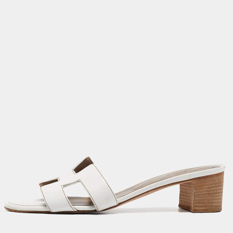 Hermes White Leather Oasis Slide Sandals Size 40