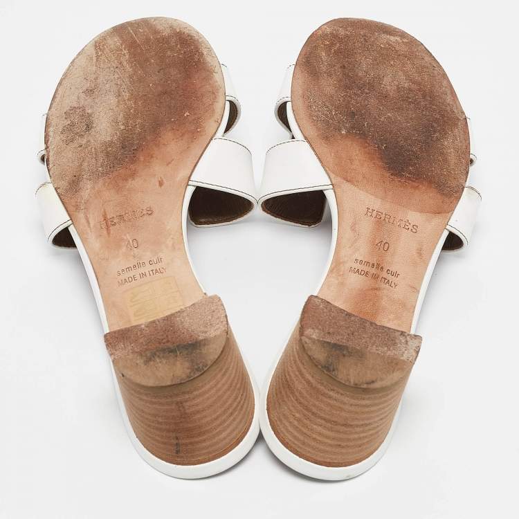 Pre Owned Hermes White Leather Oasis Slide Sandals Size 40