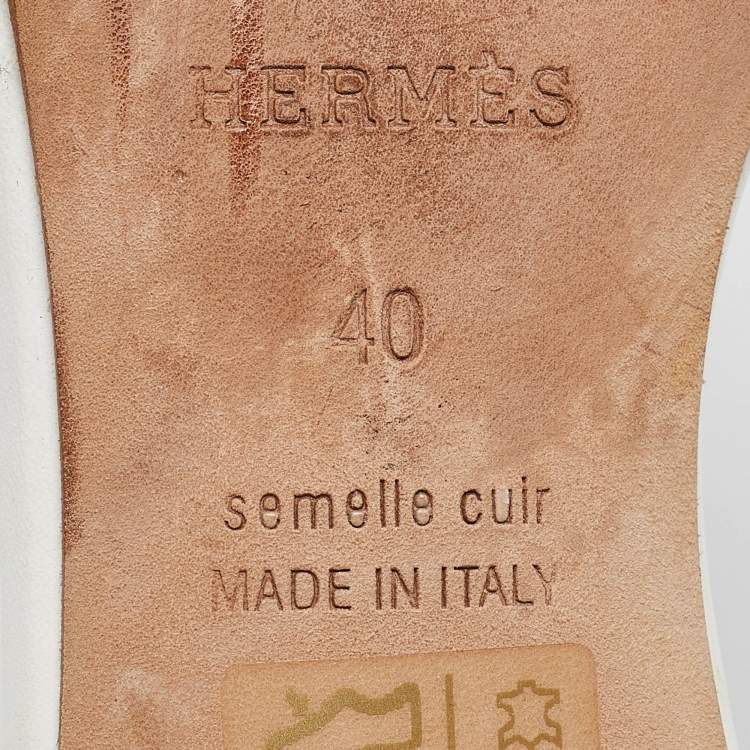 Pre Owned Hermes White Leather Oasis Slide Sandals Size 40