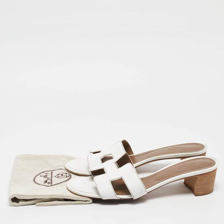 Pre Owned Hermes White Leather Oasis Slide Sandals Size 40