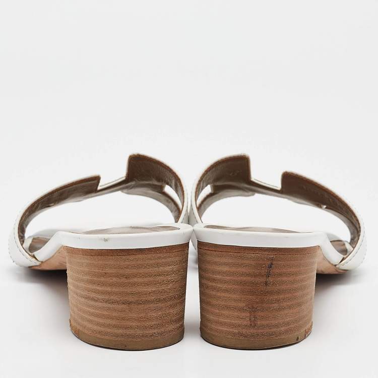 Pre Owned Hermes White Leather Oasis Slide Sandals Size 40
