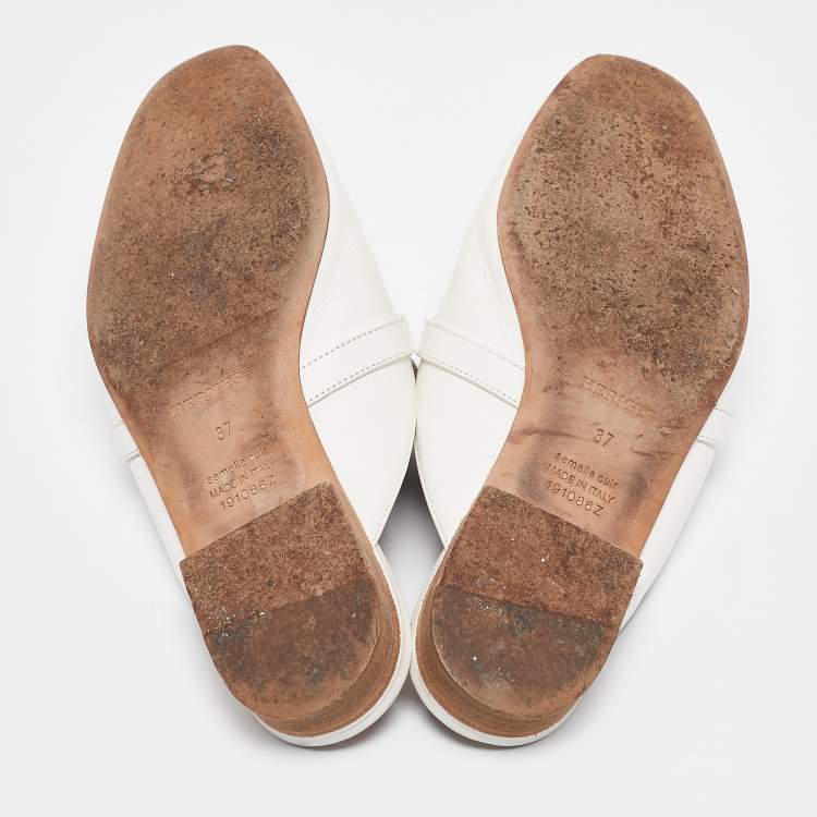 Pre Owned Hermes White Leather Oz Flat Mules Size 37