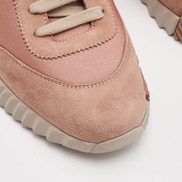 Pre Owned Hermes Rose Pink Satin and Suede Bouncing Sneakers Size 37