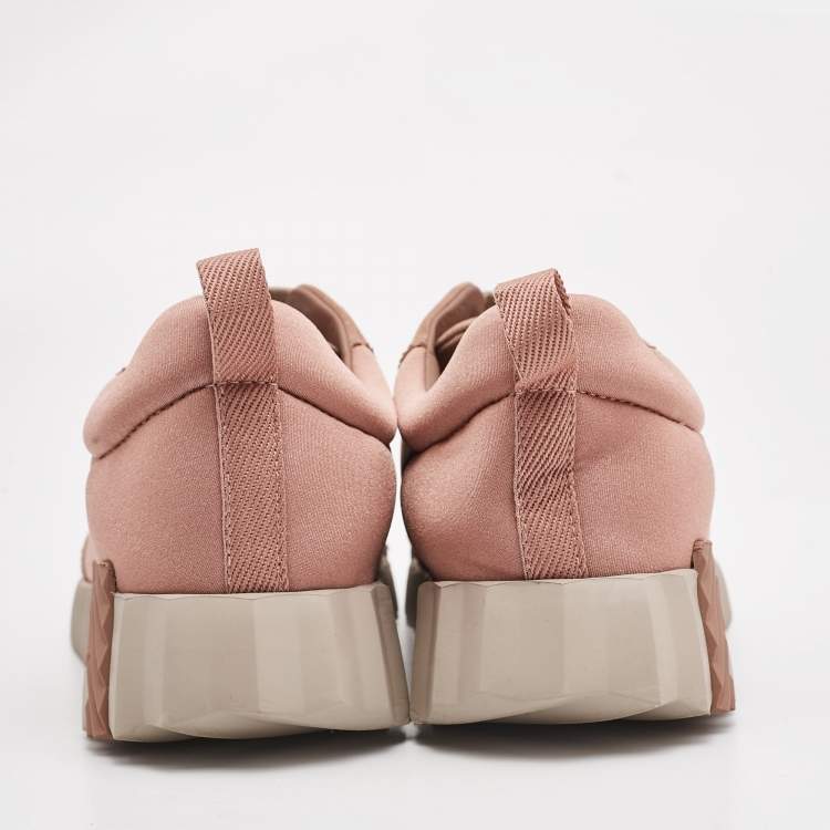 Pre Owned Hermes Rose Pink Satin and Suede Bouncing Sneakers Size 37
