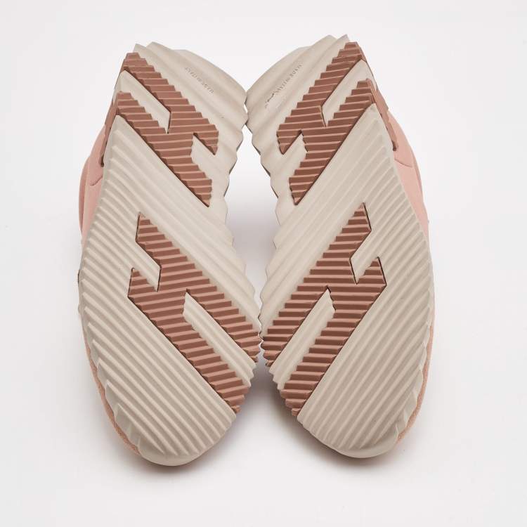 Pre Owned Hermes Rose Pink Satin and Suede Bouncing Sneakers Size 37