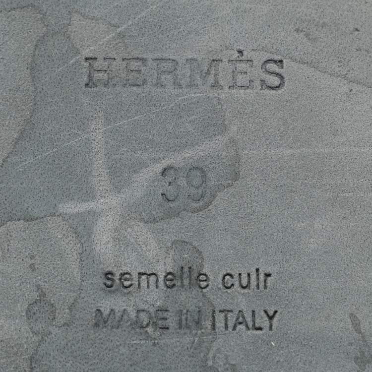 Pre Owned Hermes Black Leather Santorini Flat Sandals Size 39